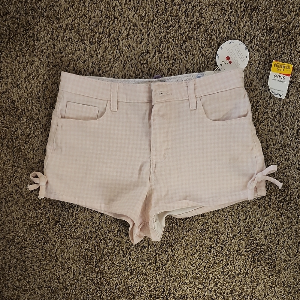 Rebels Pink Checkered High Waist Shorts